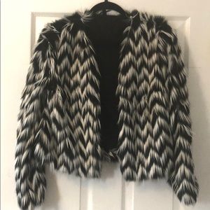 H&M black and white shaggy fur jacket